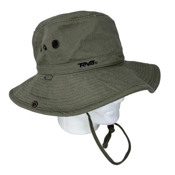 Teva Fishing Hunting Bucket Hat with Chin Strap Embroidered Logo Green One Size - Picture 2 of 11